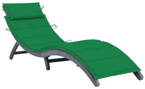 Fisinber Sonnenliege Holz mit Auflage Grau Akazie Massivholz Gartenliege Klappbar 190x60x51 cm Ergonomische Relaxliege mit Kissen für Garten Terrasse Balkon und Poolbereich