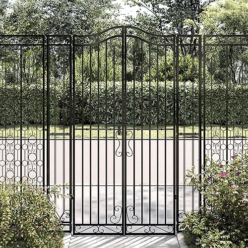 Holepyr Puerta de jardín de hierro forjado negro, 121 x 8 x 180 cm, con cierre de perno, puerta decorativa para jardín, patio, entrada, entrada, entrada, seguridad y privacidad