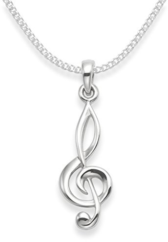 Heather Needham Sterling Silver Treble Clef Necklace on Silver Chain - Size: 24mm - Please Choose Length and Thickness of Chain 8115/8501/18/B43HN