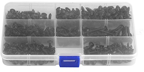 340Stk. Schwarze Flachrundkopf Schnellbauschrauben Flansch Selbstschneidende Schrauben Set Bolzenkreuzkopf mit Sortimentskasten für für Heimwerker, DIY, Handwerk