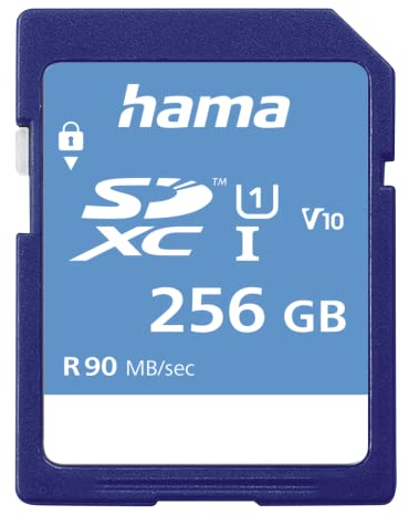 Hama 256 GB SDXC-Speicherkarte, Class 10, V10, UHS-I (bis zu 90MB/s, für Full-HD- und 3D-Video-Aufnahmen, z.B. Digitalkamera, Camcorder, Videokamera, mit Schreibschutz) SDXC-Card