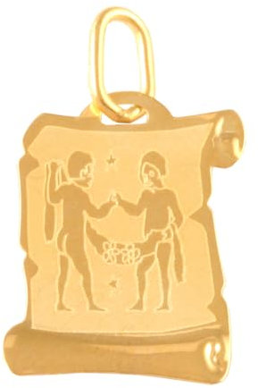 Rodium - Goldene Anhänger, mit Sternzeichen auf Papyrus Zwillinge, 14 Karat Gold/ 585er Feingehalt, Charms für Halskette oder Ketten Armband, Ideales Geschenke, Kettenanhänger für Goldschmuck