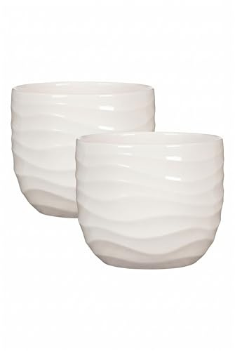 Scheurich Breeze Lot de 2 pots de fleurs en céramique Blanc Ø 18 cm H 15,6 cm