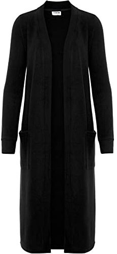 Noisy may Langer Einfarbiger Cardigan Langarm Basic Stretch Strick Jacke mit Vordertaschen NMCITY, Farben:Schwarz,Größe Damen:XL
