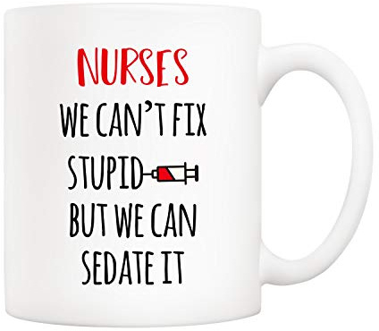 5Aup Regalos de Navidad divertida taza de café para enfermeras, enfermeras que no podemos arreglar S But We Can Sedate It tazas de 11 onzas, regalos únicos para el día de la enfermera