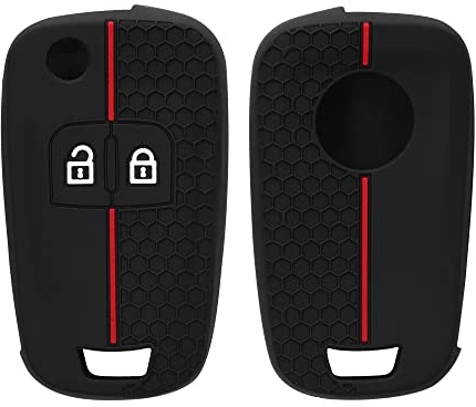 kwmobile Autoschlüssel Schutzhülle kompatibel mit Opel Chevrolet 2-Tasten Klapp Autoschlüssel Hülle - Schlüsselhülle aus Silikon - in Schwarz Rot