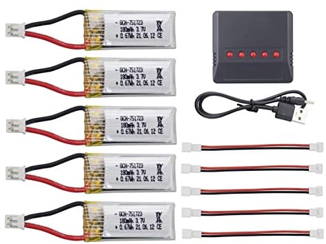 ZYGY 5PCS 3.7V 180mAh Batterie au Lithium & 1PCS 5 en 1 Chargeur pour A20 A20W Drone à Quatre Axes télécommande pièces de Rechange d'hélicoptère