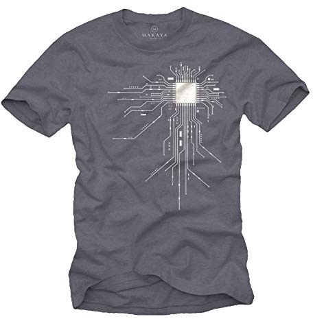 MAKAYA Coole Nerd T-Shirts CPU Blaugrau Größe S