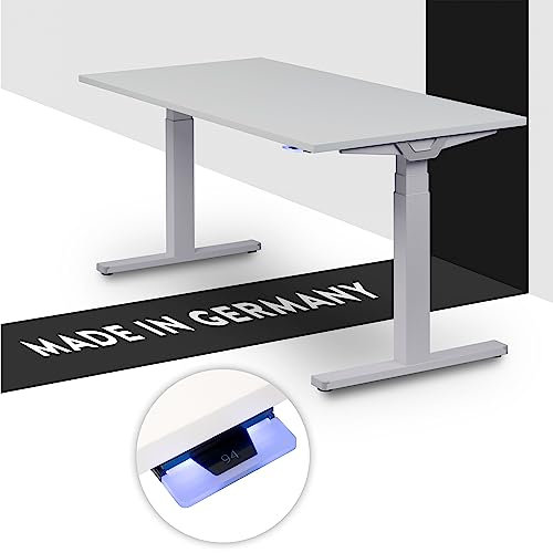boho office® Höhenverstellbarer Schreibtisch 180 x 80 cm - Made in Germany, Elektrisch stufenlos, 2 Motoren, 3-Fach Teleskop, Kollisionsschutz - Premium Line Silber inkl. Tischplatte in Lichtgrau