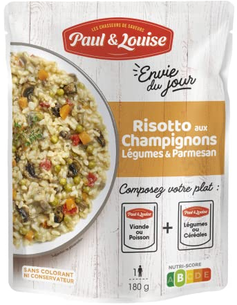 Paul & Louise Envie Du Jour - Risotto aux champignons, légumes et parmesan 180g - Sachet micro ondable - Prêt en 2 min - À combiner avec nos sachets de viande ou de poisson multi couleur