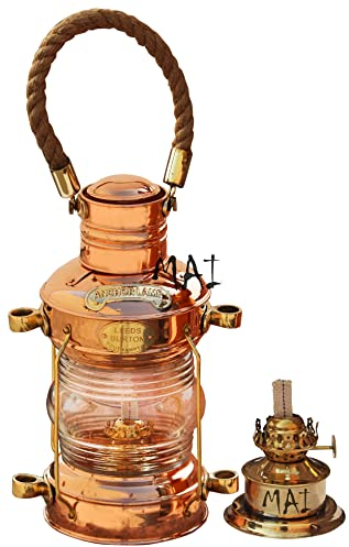 Messing & Kupfer Anker Öllampe Leeds Burton Nautische Maritime 35,6 cm Schiffslaternen