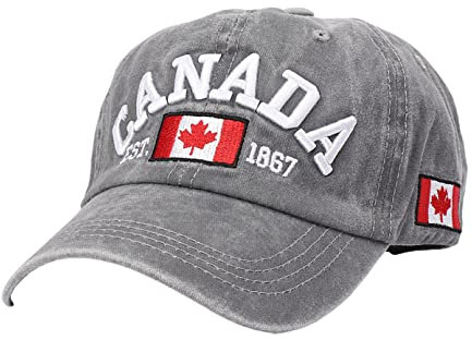Foetest Verstellbare Kappe Baumwolle Hut Baseballkappe Kanada Kappe Hut Flagge Kappe Casual Kopfbedeckung Stickerei, grau, Einheitsgröße