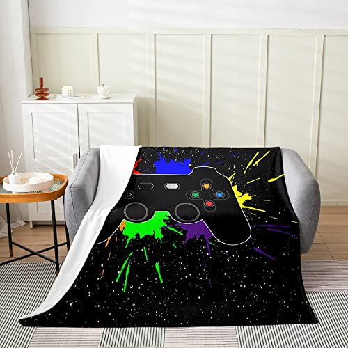 Cartoon-Gaming-Flanell-Decke für die ganze Saison weich mit Aquarellspritzern Gamecontroller-Überwurfdecke Sofa Couch Dekor moderne Gamer-Fleece-Decke für Kinder, Sternenhimmel Plüschdecke, 150 x 200
