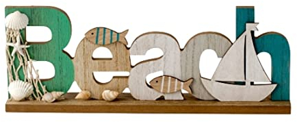 LB H&F Schriftzug Beach zum hinstellen Buchstaben Holz Natur Maritim 30 cm Gross (Beach)