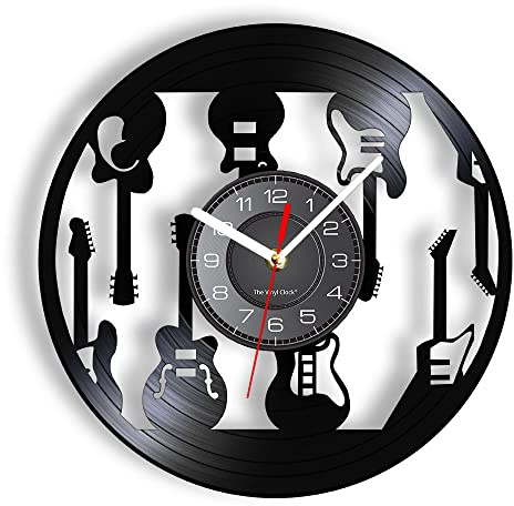Smotly Vinyl Wanduhr, Gitarre Muster Vintage Wanduhr，Lautlos Wanduhr Kinder Home Decor Geschenk (Ohne Licht)