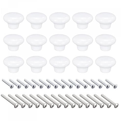 sourcing map 38x28mm Ceramic Drawer Knobs, 15pcs Mushroom Shape Door Pull Handles White