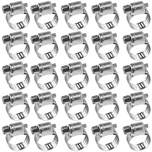 drado Jubilee Hose Clips 6-12mm Stainless Steel Pipe Clamps, 25 Pack Worm Drive Hose Clips