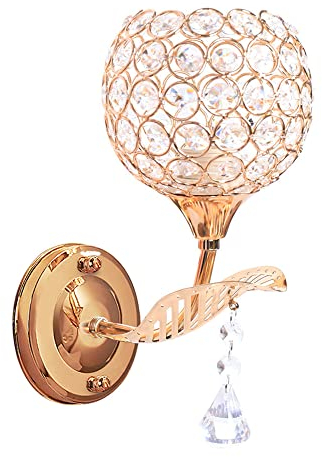 TRY-YEAN Lámparas de Pared de Oro Apliques en Forma de Flor de Interior E14 Luz de Pared Retro Aplique de Cristal Moderna con Colgante de Cristal para Cabecera, Dormitorio, Baño, Pasillo
