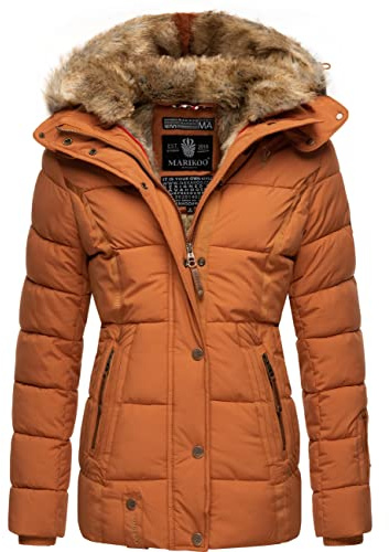 MARIKOO Damen Winterjacke warme Steppjacke mit Kunstfell Innenfutter Nekoo XS-3XL