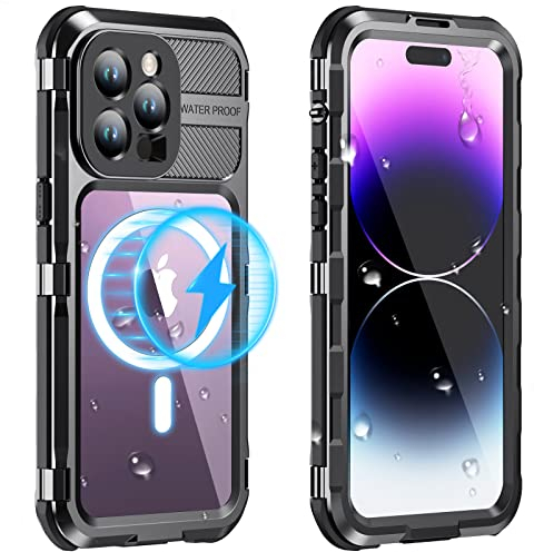 Custodia iPhone 14 Pro Impermeabile IP68 Subacquea MagSafe Cover Magnetica Antiurto Antipolvere incorporata nella protezione Schermo, 360 Gradi Metallo Resistente Case Protettiva Integrale 6.1