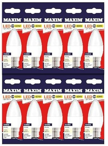 Maxim LED Candle Bayonet Cap (Cool White) - 7.5watt (60watt) - 806 Lumen (Pack 10) - 60MLCB22C5X10