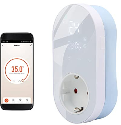 HUIOP Termostato Digital WiFi - Enchufe de Salida 16A Con Control de Voz y Aplicación - Controlador de Temperatura Con 5+1+1 Períodos y Modo de Calefacción