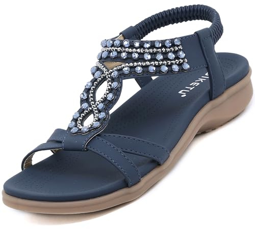 Acfoda Sandales Femme Été Confortable Plates Bohême Sandals Bleu 42