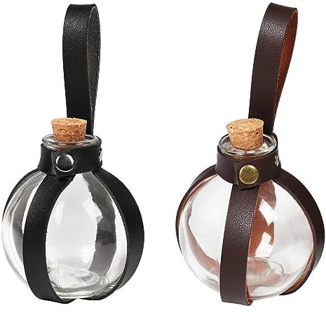 MEISH 2 Pieces Magic Cork Potion Bottles Halloween Accessories Wizard Medicine Bottles Round Glass Bottles Medieval Wizard Accessory for Role-Playing Cosplay Props