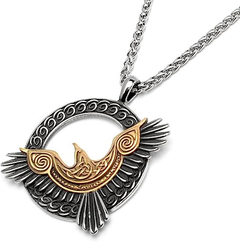 Verziertes Vogel-Amulett Adler Rabe aus 316L Edelstahl silber gold Wikingerschmuck Kettenanhänger Kelten Halskette Germanen Schmuck (Silber & Gold)