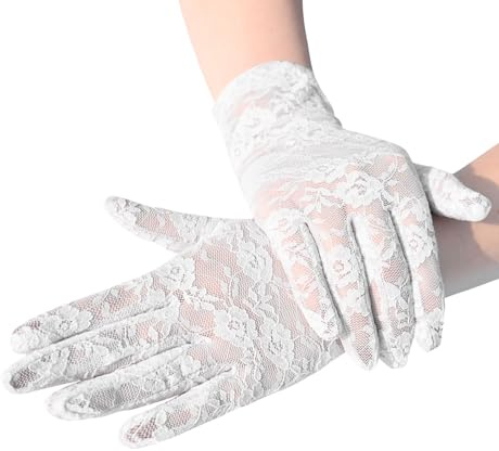 OTKARXUS Spitzenhandschuhe für Damen, 1 Paar florale kurze Handschuhe, Blume, Sommer, UV-Schutz, Fahrhandschuhe für Hochzeit, Abendessen, Party, Abschlussball, Cosplay