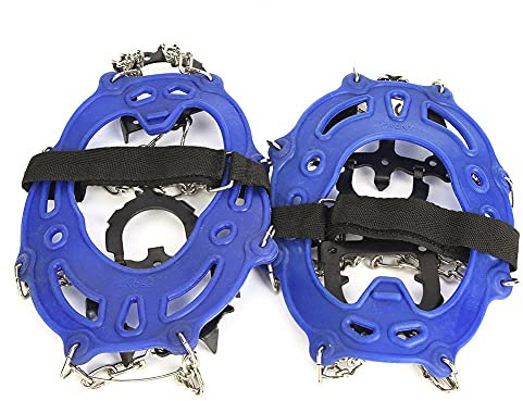 HERCHR EIS-Traktionsstollen, 1 Paar 14-Zahn-Steigeisen, Schuh-Anti-Rutsch-Greifer-Spikes, Stollen, Steigeisen, Universelle Eisstollen Zum Wandern, Klettern(Blau)