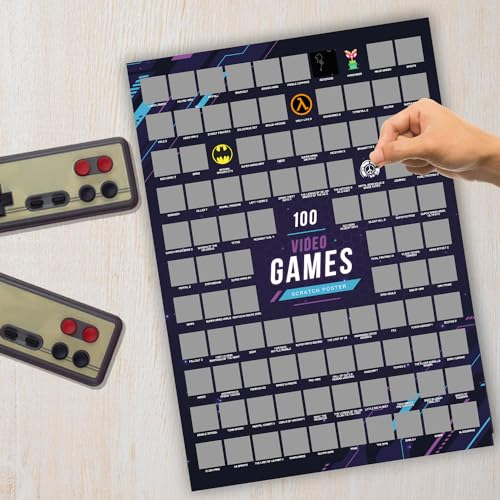 Mad Monkey Top 100 Videospiele Scratch Poster – Geschenk für Gamer, Violet