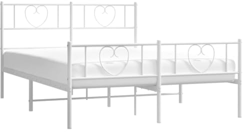 vidaXL Bettgestell, Bettrahmen mit Kopfteil Fußteil, Metallbett Bett mit Lattenrost, Doppelbett Gästebett Schlafzimmer, Metall Weiß 120x200cm