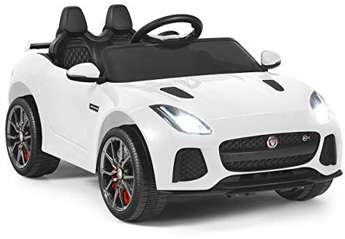 SOARS Jaguar Elektroauto für Kinder, 12V Kinder Elektroauto, Elektrofahrzeuge mit 2,4G Fernbedienung, Leuchte & MP3, Kinderfahrzeug mit Stoßdämpfern, 3-5km/h, für Kinder ab 3 Jahre (Weiß)