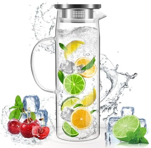 VFANDV Jarra de Agua, 1.5 Litros Jarras Agua Cristal con Tapa Botella de Agua de Cristal Transparente Jarra de Vidrio Resistente Botella de Vidrio Jarra de Cristal para Jugo Café Leche Jarra