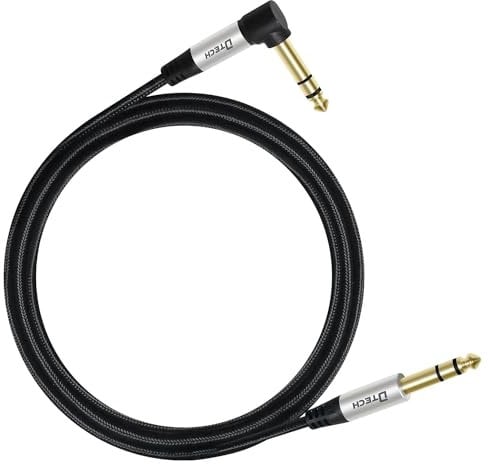 DTECH Electric Guitar Cable TRS 1/4 Instrument Cord Aux Right Angle Balanced Stereo Jack Quarter Inch 6.35mm for Speaker Amplifier Bass Studio Audio Monitor Mixer (1.5M)