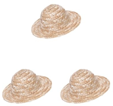Paowsietiviity Juego de 3 sombreros de paja hechos a mano para playa, accesorios para muñecas de 60 cm