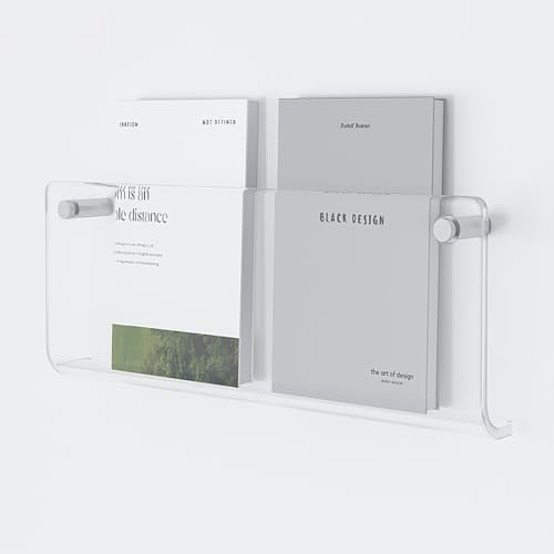 Hrokz Zeitungsständer Wand Kleben oder Bohrinstallation, 40cm Transparent Acryl Zeitungshalter Wand mit Dübel Schrauben Klebeschrauben, Modern Zeitschriftenständer Wand für Bad Toilette Wohnzimmer