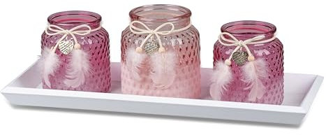 Bollweg Leuchterset/Deko-Set mit Schale und 2 Windlichter 39cm in rosa-Weiss, 804600