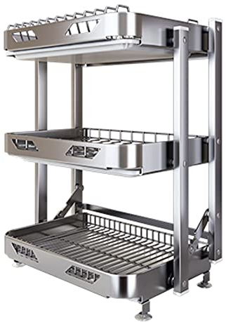 Escurridor plegable para platos, de acero inoxidable 304, de 3 niveles, con tabla de drenaje, soporte para utensilios, soporte para tabla de cortar, escurridor de platos a prueba de óxido para