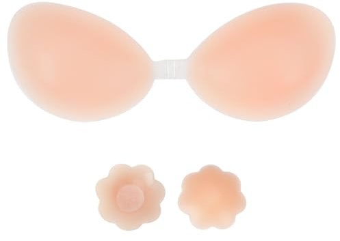 Stick on Bra Push Up Bra - Strapless Sticky Bra for Women, Invisible Adhesive Lift UP Backless Bra with Nipple Covers, Reusable Silicone Stick Comfort Beige