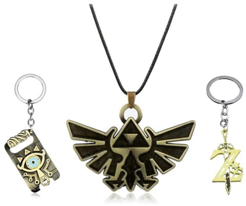 SUPTOFF Schlüsselanhänger-Set Game Legend of Zelda, Meisterschwert, Triforce, Hylian, Schild, Majoras, Navi, Charm-Halsketten, Cosplay