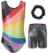 AIEOE Leotard Mädchen Ärmellos Gymnastikanzug mit Hose Glänzende Turnanzug Trikot Akrobatik Anzug Gymnastik Kleidung Set mit Haarband Tanzkostüme 11-12 Jahre Schwarz