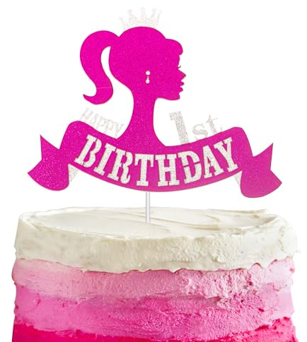 Bar-bie Girl Cake Topper for Girls, Kids Birthday Cake Decorations, Cartoon Theme Cupcake Topper, Happy 1st Birthday Cake Toppers for Kids, Girl, Barbie Party Cake Decor