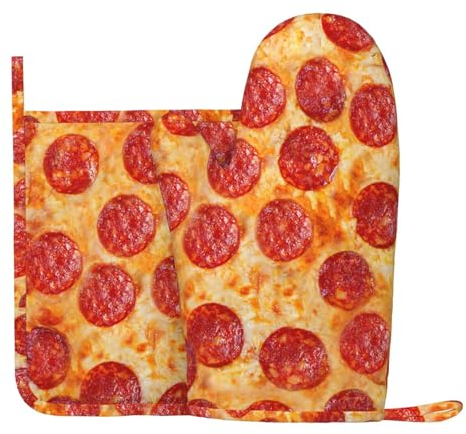 Pizza Peperoni 3D-Modell, Ofenhandschuhe und Topflappen-Set, hitzebeständige, rutschfeste Küchen-Ofenhandschuhe aus Silikon