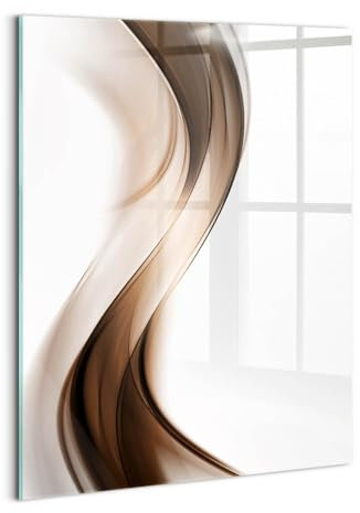 Wallfluent Wanddekoration 60x80cm Wandbild Mit Motiv Bild Gehärtetes Glas Für die Küche Badezimmer und Schlafzimmer Glasbild Dicke 4mm - Abstrakte braune Linien