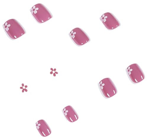 TEOZBLU 24 Pièces Faux Ongles Court Carrés Français Nude Ongles à Coller, Rose Ballerine Press on Nails pour Femmes et Filles