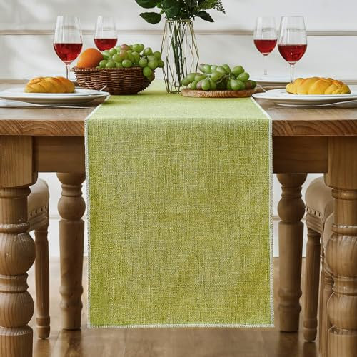 Runner da Tavolo Verde Decorazione Rustica da Tavolo da Caffè in Lino Stile Fattoria Centrino Rettangolare per Natale, Matrimonio, Festa e Decorazione da Pranzo 30 x 140 cm