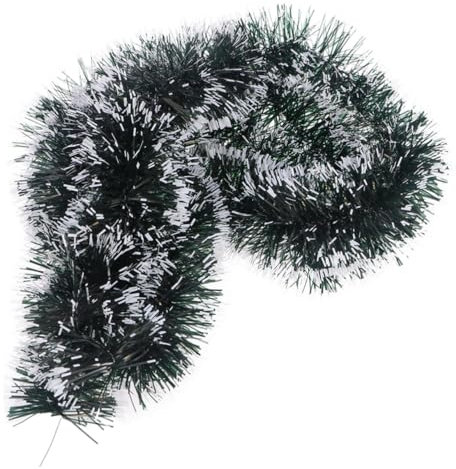 RORPOIR Glänzende Lamettagirlande Weihnachtsbaum Girlande Mit Dicker Tinsel Dunkelgrün Mit Weißem Rand Hängende Weihnachtsbaumdekorationen Und Anhänger-Ornamente Für Festliche Heim Partyde