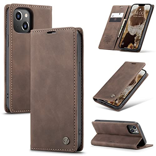 Cracedily Cover per iPhone 13 Case, Custodia Cover Pelle Premium Portafoglio con Porta Carte Magnetica Supporto Protezione Flip Case Custodia per iPhone 13, Caffè
